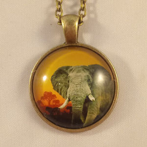 Accessories - Bronze Gold Elephant Glass Cabochon Necklace Accessories - Bronze Gold Elephant Glass Cabochon Necklace